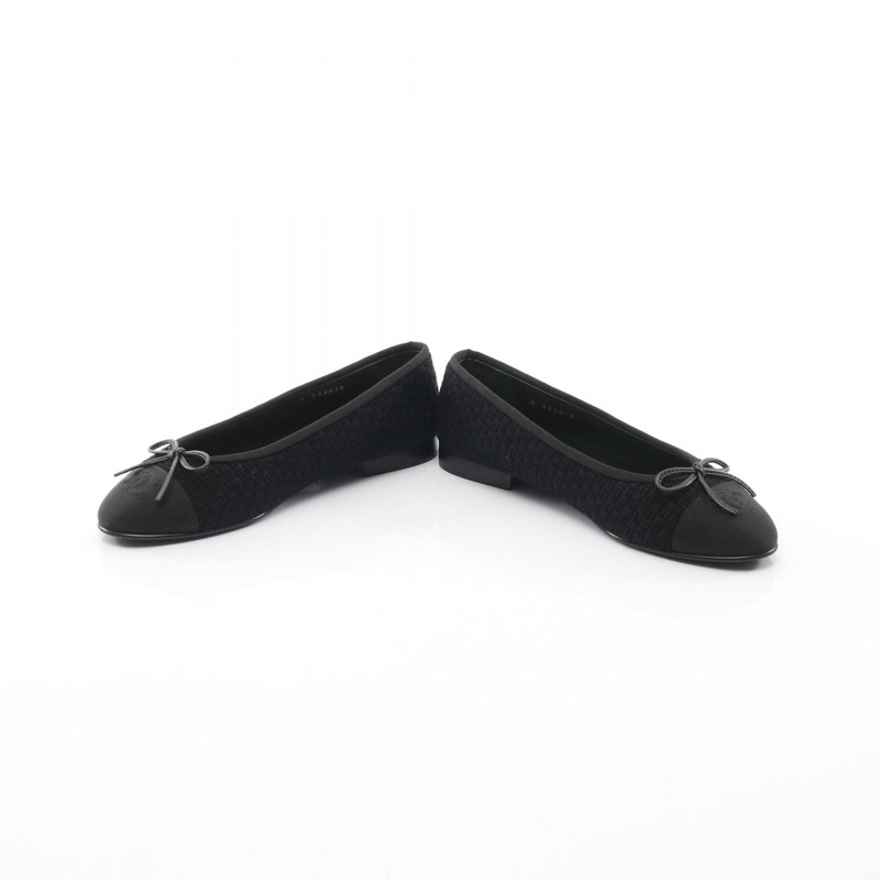 香奈兒 (CHANEL) 芭蕾舞鞋 COCO 標誌平底鞋 #37 G02819 黑色織物鞋面 二手女鞋-2
