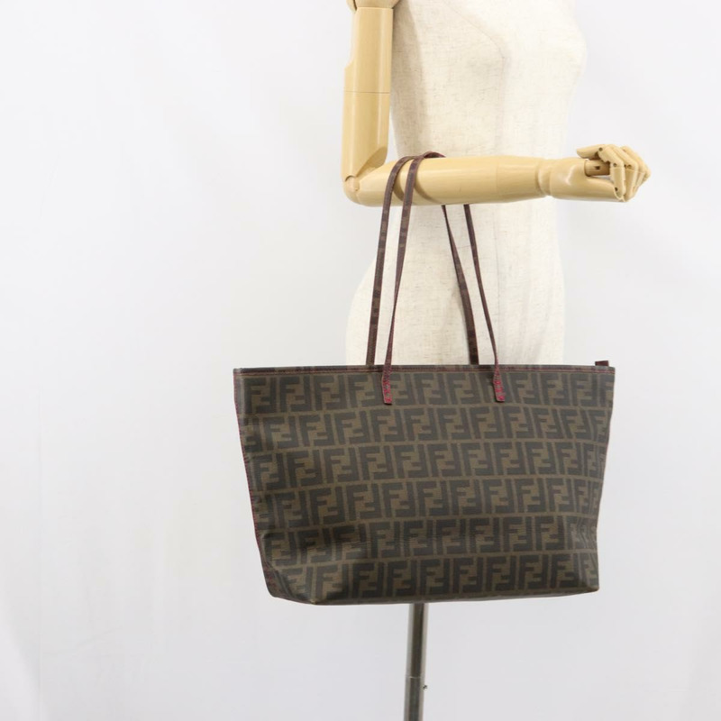 【日本直送】FENDI Zucca 帆布手提包 PVC 黑棕色正品 160219V-21