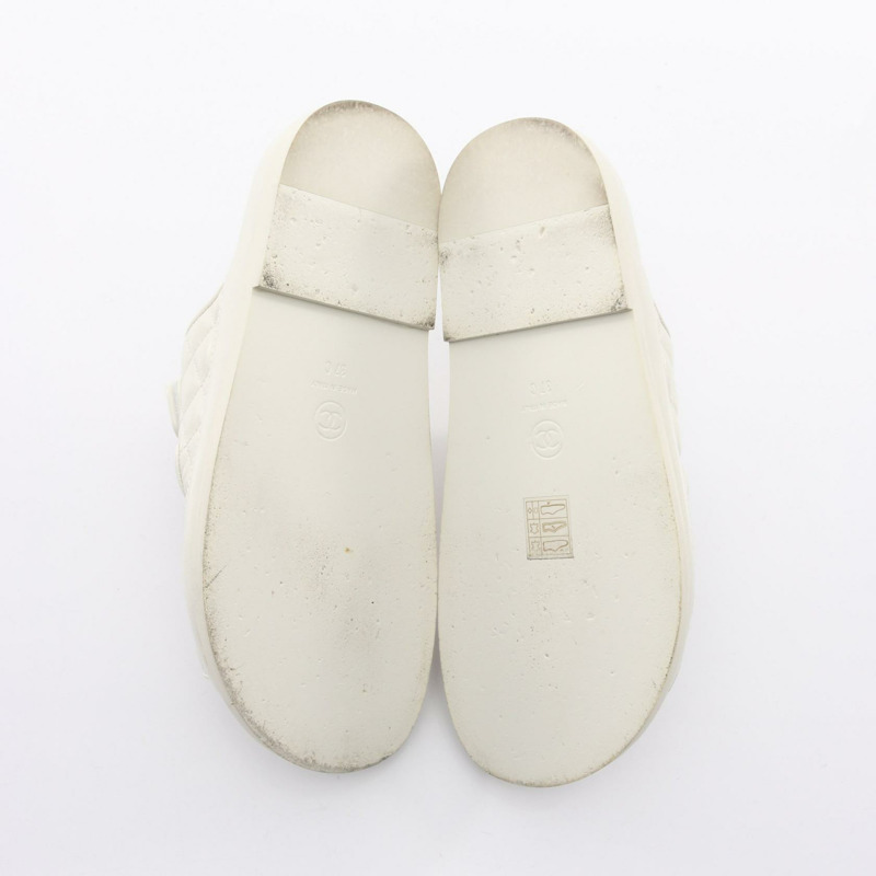 香奈兒 (CHANEL) 絎縫 COCO 標誌涼鞋 #37 G45507 白色皮革 二手 女士 CC-3