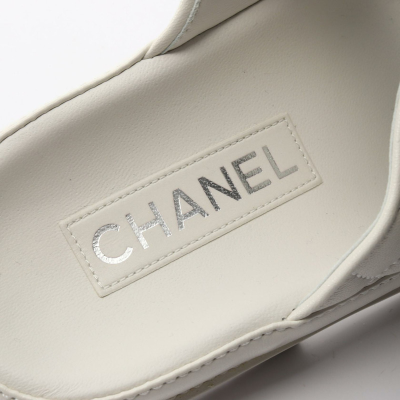 香奈兒 (CHANEL) 絎縫 COCO 標誌涼鞋 #37 G45507 白色皮革 二手 女士 CC-4