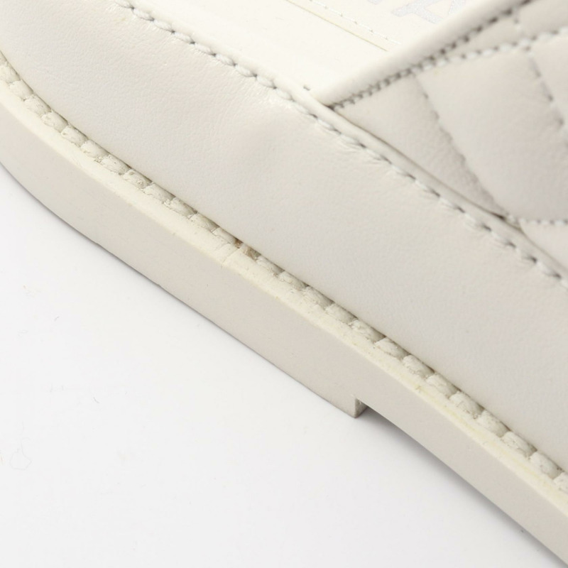 香奈兒 (CHANEL) 絎縫 COCO 標誌涼鞋 #37 G45507 白色皮革 二手 女士 CC-8