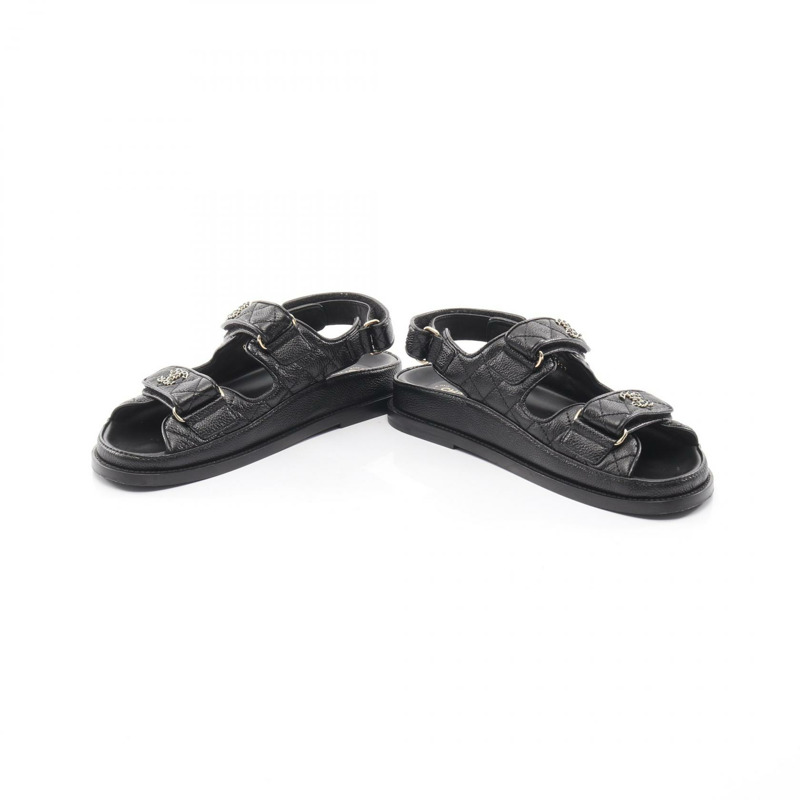 香奈兒 (CHANEL) 19 dix-neuf Matelasse 涼鞋 #37 G35927 黑色皮革二手女鞋-2