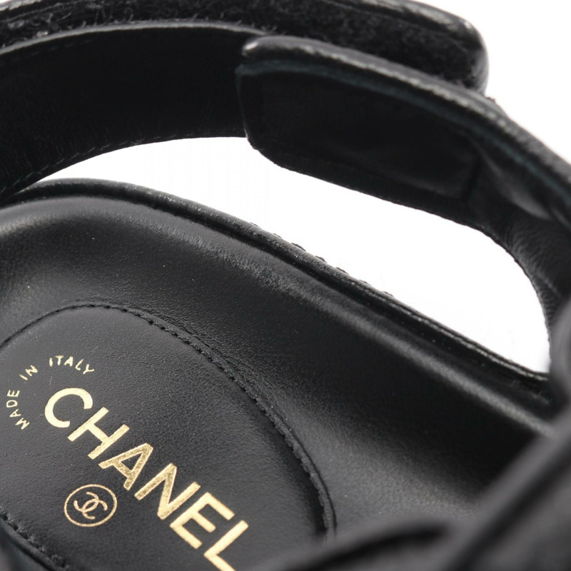 香奈兒 (CHANEL) 19 dix-neuf Matelasse 涼鞋 #37 G35927 黑色皮革二手女鞋-6