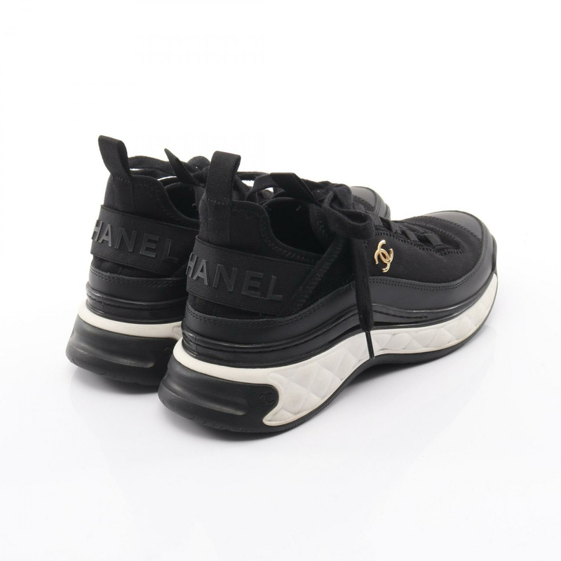 香奈兒 COCO 標誌運動鞋 #38 G35617 皮革/絨面革布料 黑色 二手 女款-1
