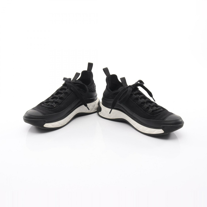 香奈兒 COCO 標誌運動鞋 #38 G35617 皮革/絨面革布料 黑色 二手 女款-2