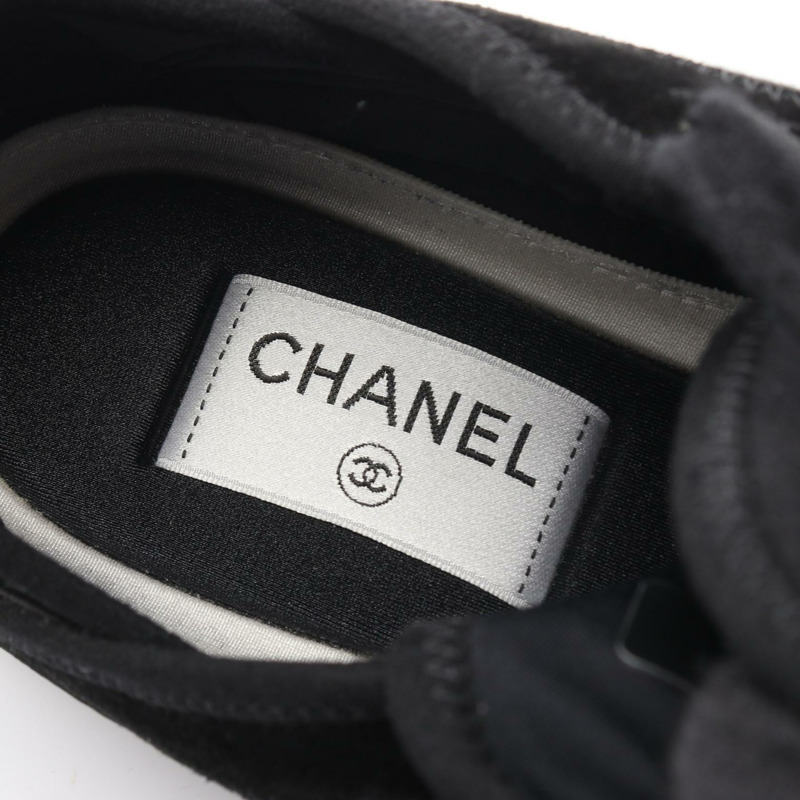 香奈兒 COCO 標誌運動鞋 #38 G35617 皮革/絨面革布料 黑色 二手 女款-4