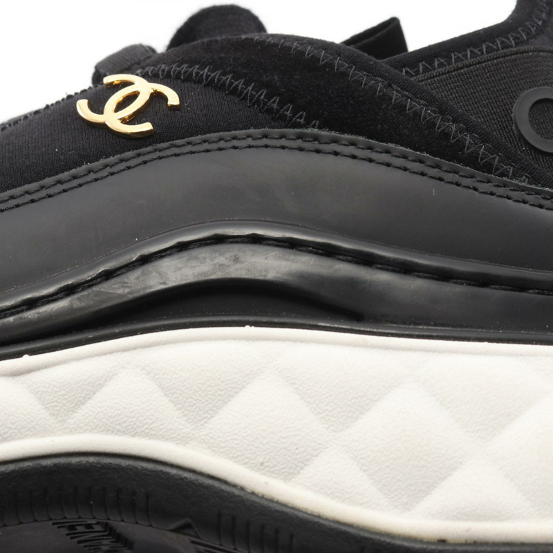 香奈兒 COCO 標誌運動鞋 #38 G35617 皮革/絨面革布料 黑色 二手 女款-8