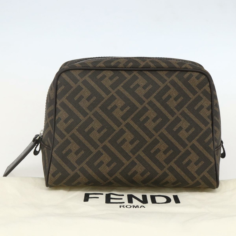 【日本直送】FENDI Zucca帆布手拿包 PVC黑色棕色 正品 am10229V-11