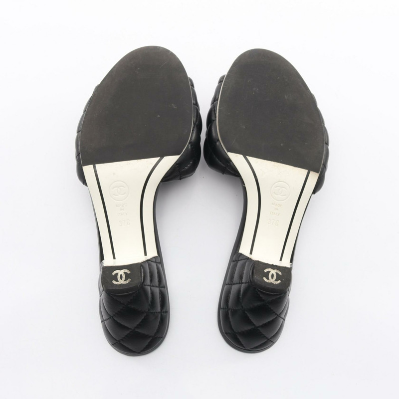 香奈兒 (CHANEL) 絎縫 COCO 標誌高跟涼鞋 #37 G38820 黑色皮革二手 CC-3