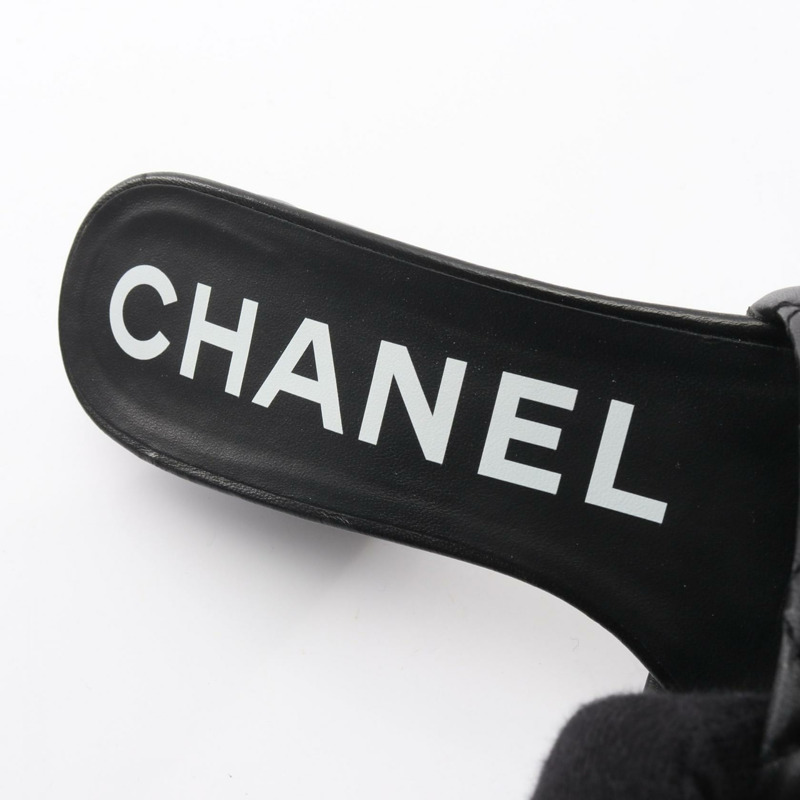 香奈兒 (CHANEL) 絎縫 COCO 標誌高跟涼鞋 #37 G38820 黑色皮革二手 CC-4