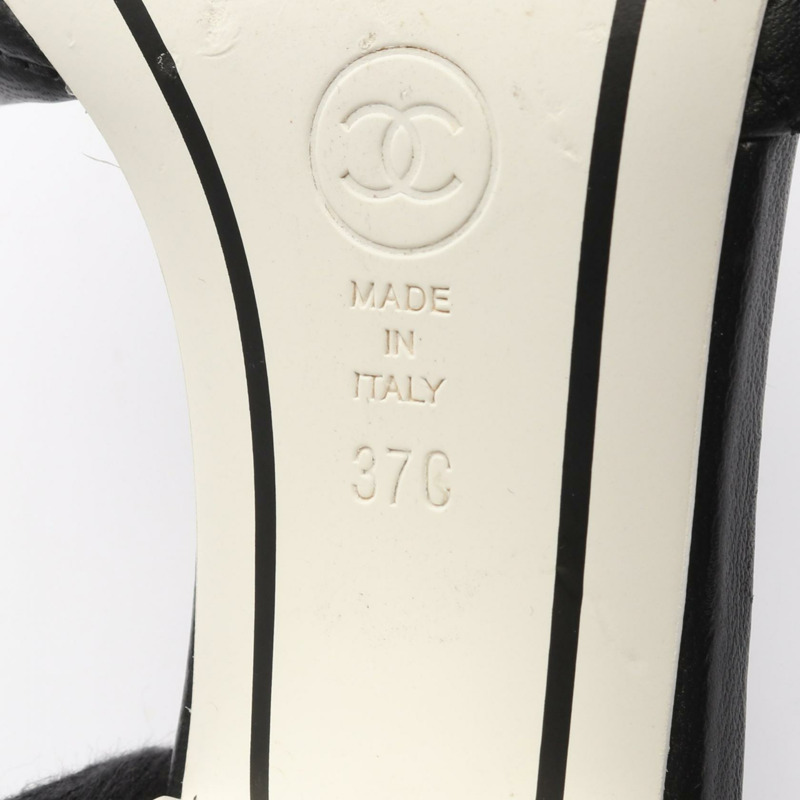 香奈兒 (CHANEL) 絎縫 COCO 標誌高跟涼鞋 #37 G38820 黑色皮革二手 CC-5