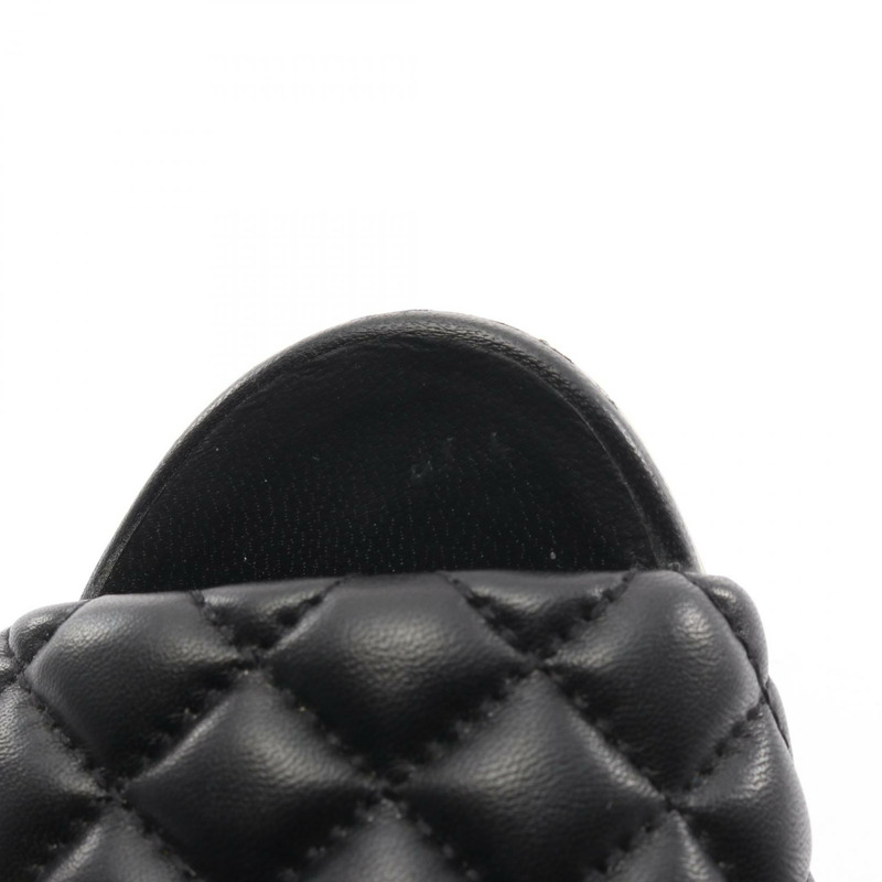 香奈兒 (CHANEL) 絎縫 COCO 標誌高跟涼鞋 #37 G38820 黑色皮革二手 CC-8