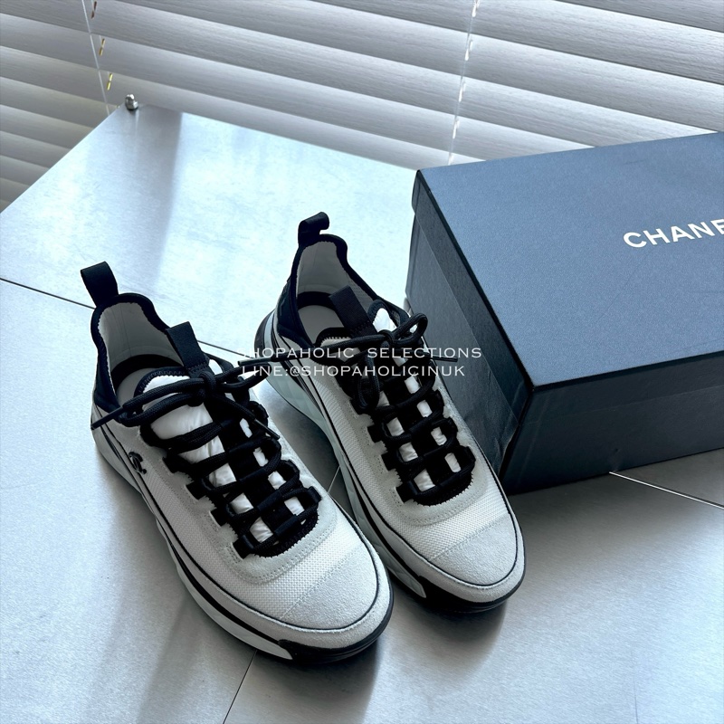 Chanel網眼布拼接鼠尾草淡綠麂皮增高球鞋38號-5