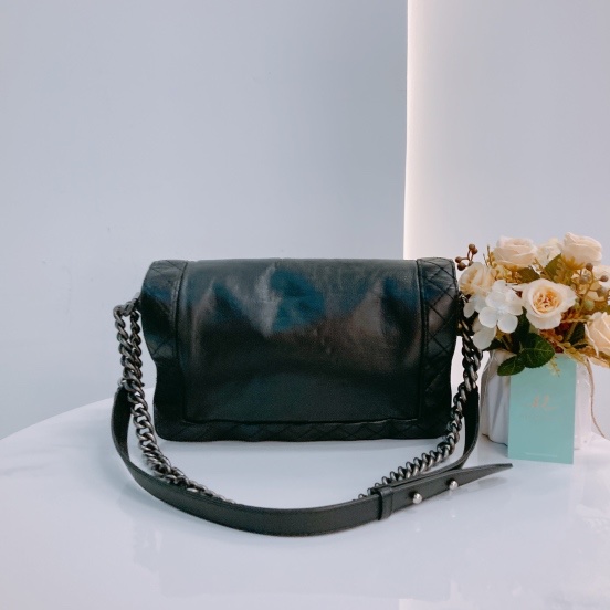 MS0445 Chanel 香奈兒黑色小型牛皮斜背包Boy Reverso 28cm Aged Calfskin Black X PHW-19