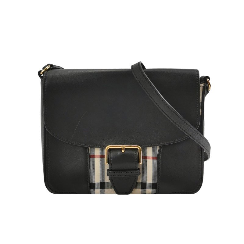 Burberry牛皮尼龍布拼色格紋斜挎包單肩包-0