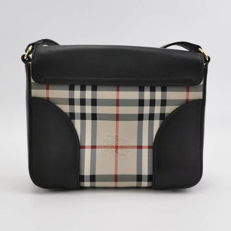 Burberry牛皮尼龍布拼色格紋斜挎包單肩包-4