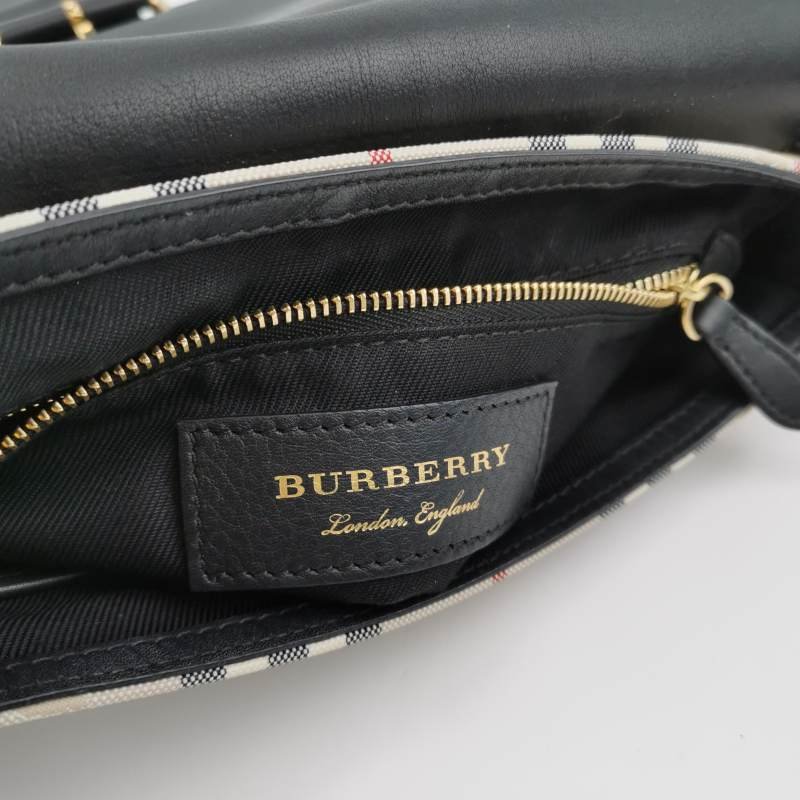 Burberry牛皮尼龍布拼色格紋斜挎包單肩包-7