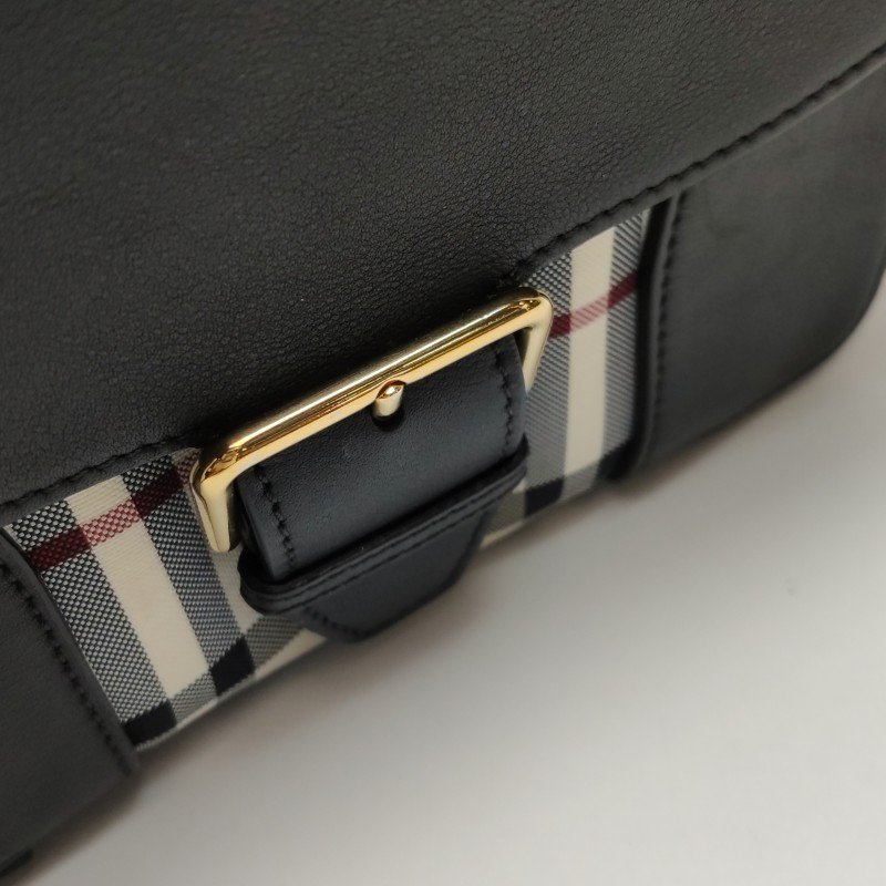 Burberry牛皮尼龍布拼色格紋斜挎包單肩包-11
