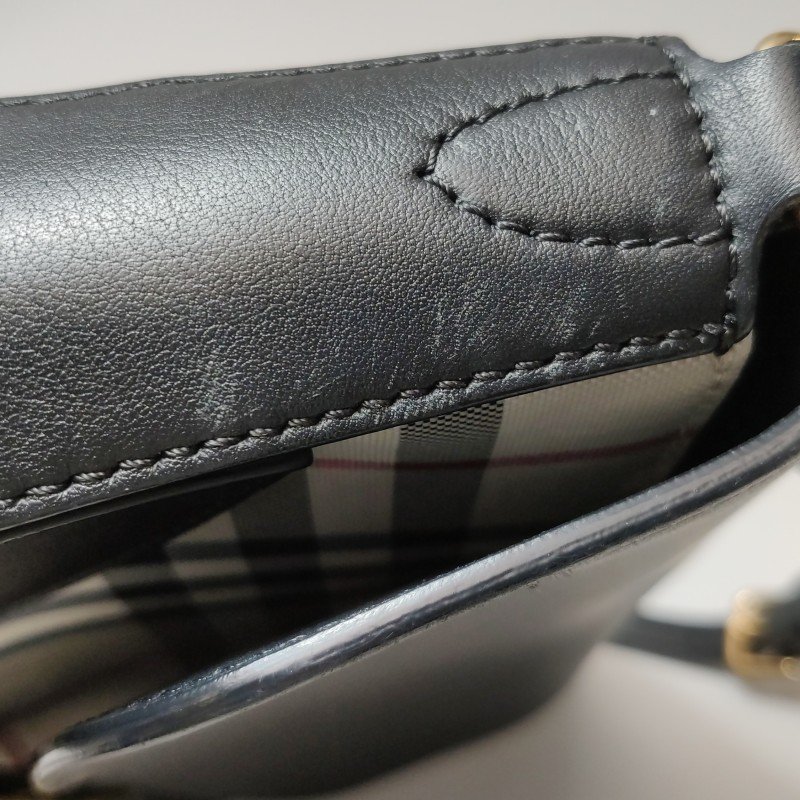 Burberry牛皮尼龍布拼色格紋斜挎包單肩包-15