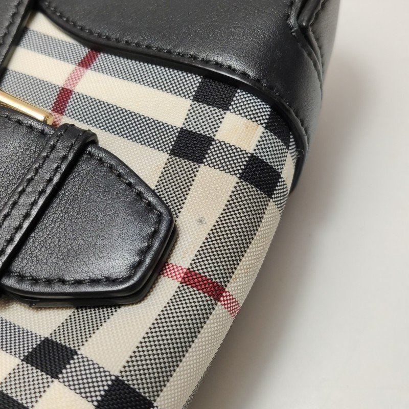 Burberry牛皮尼龍布拼色格紋斜挎包單肩包-17