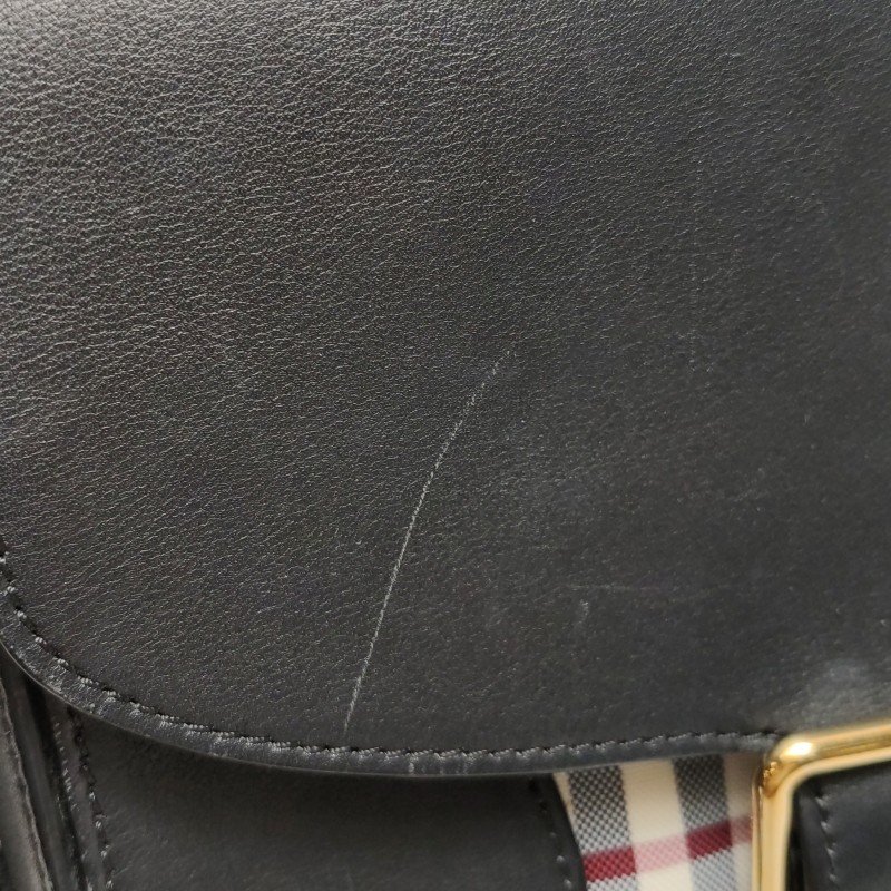 Burberry牛皮尼龍布拼色格紋斜挎包單肩包-19