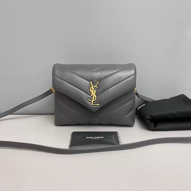 YSL聖羅蘭Loulou小號黑色金扣全皮方胖子-0