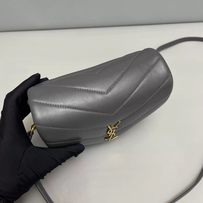 YSL聖羅蘭Loulou小號黑色金扣全皮方胖子-5