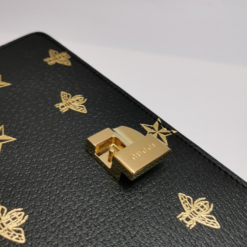 Gucci Sylvie塞爾維亞小號牛皮帆布蜜蜂星星印花金屬扣織帶單肩包 9.8新-10