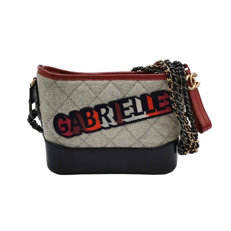 Chanel Gabrielle流浪包小號油蠟皮拼色菱格字母Logo雙鏈條設計單肩包-0