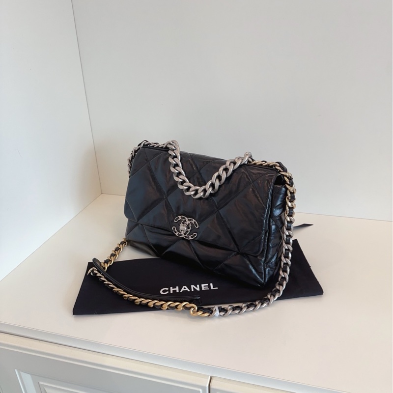 【閒置🆕】Chanel 芯片款 經典 黑銀 19bag中號手提斜挎包-2