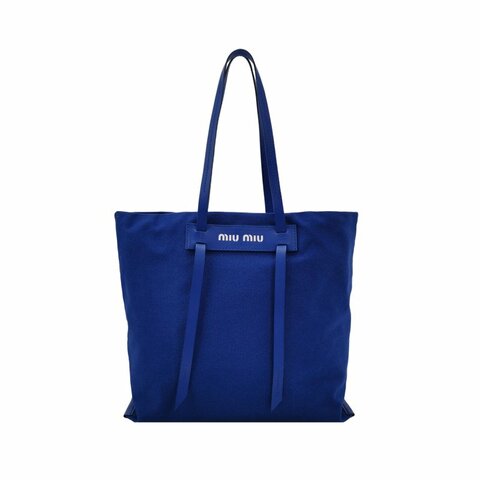 Miu Miu Grace Lux系列牛皮帆布純色字母Logo單肩包