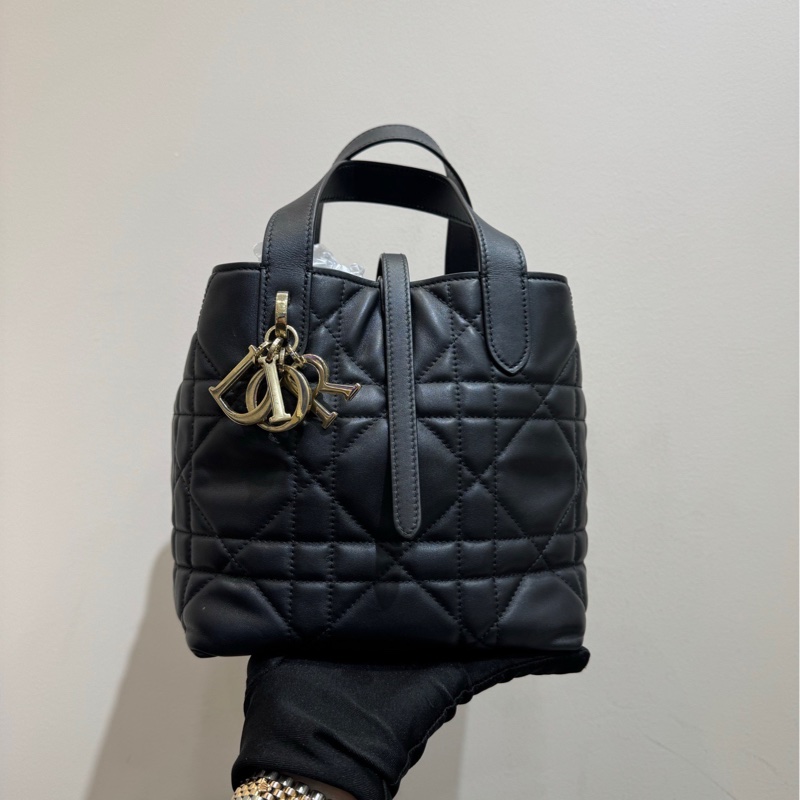 【98🆕】Dior Toujours小號竪版黑金牛皮超大藤格紋手袋 托特包-2