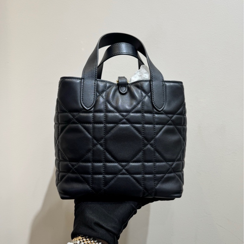 【98🆕】Dior Toujours小號竪版黑金牛皮超大藤格紋手袋 托特包-3