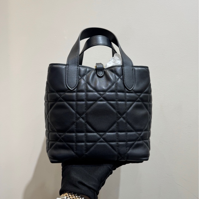 【98🆕】Dior Toujours小號竪版黑金牛皮超大藤格紋手袋 托特包-4