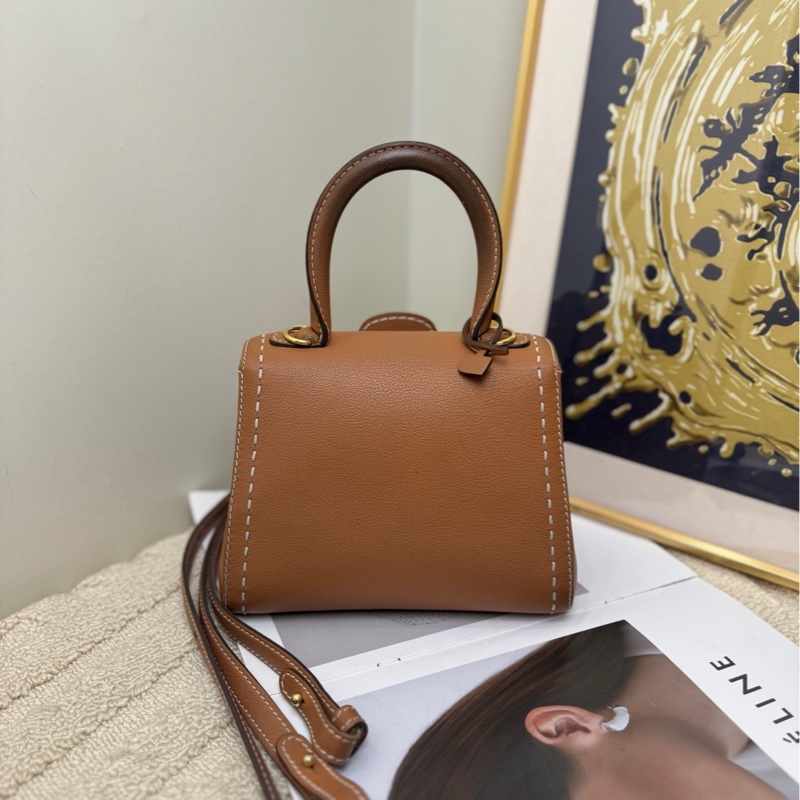 【97🆕】Delvaux brilliant mini外縫焦糖色 金棕牛皮金扣 手提單肩斜挎包-1