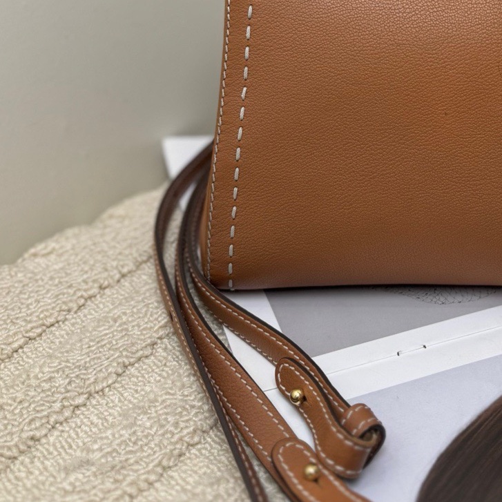 【97🆕】Delvaux brilliant mini外縫焦糖色 金棕牛皮金扣 手提單肩斜挎包-4