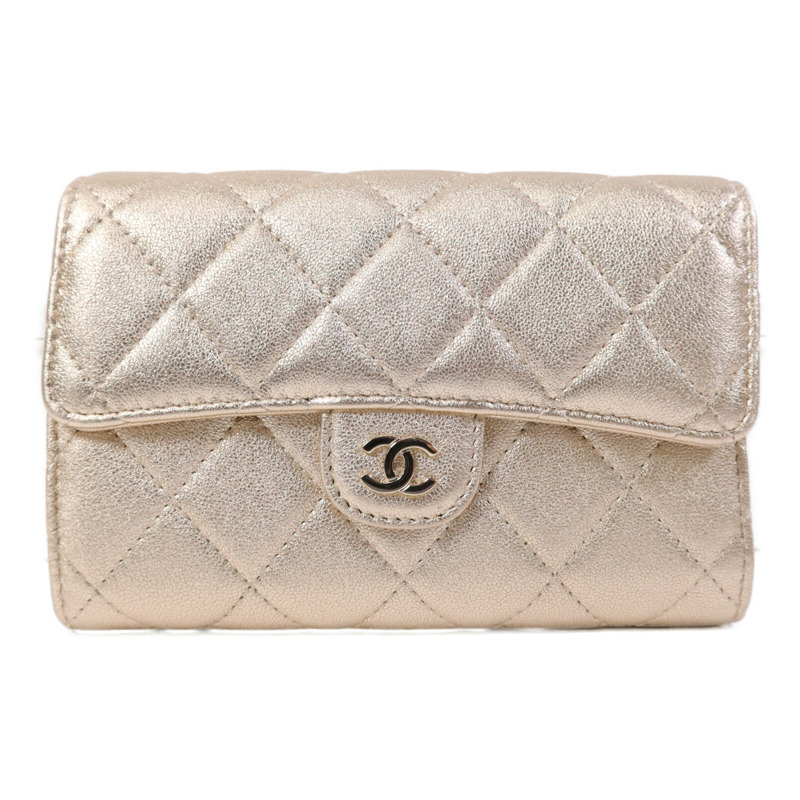 CHANEL 羊皮皮革Wallet金扣錢包-0