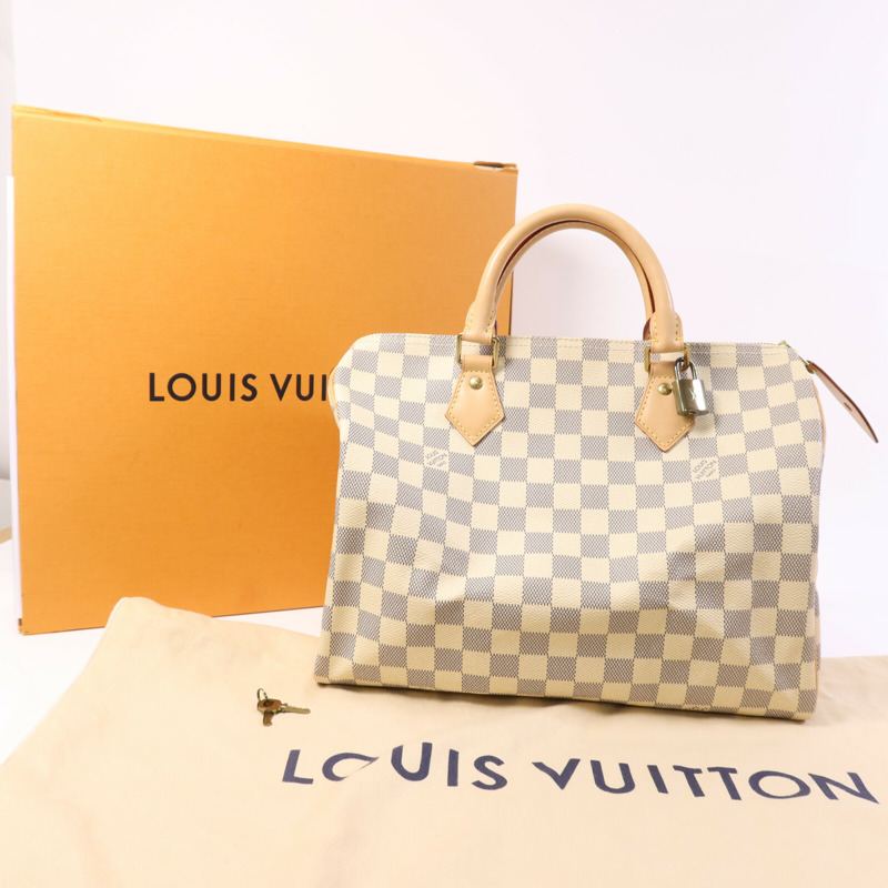 LOUIS VUITTON Damier Azur Speedy 30金扣手挽袋-7