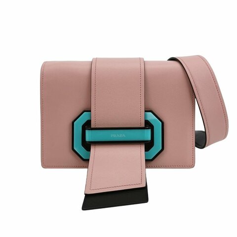 Prada Plex Ribbon中號牛皮拼色書封式插扣斜挎包單肩包