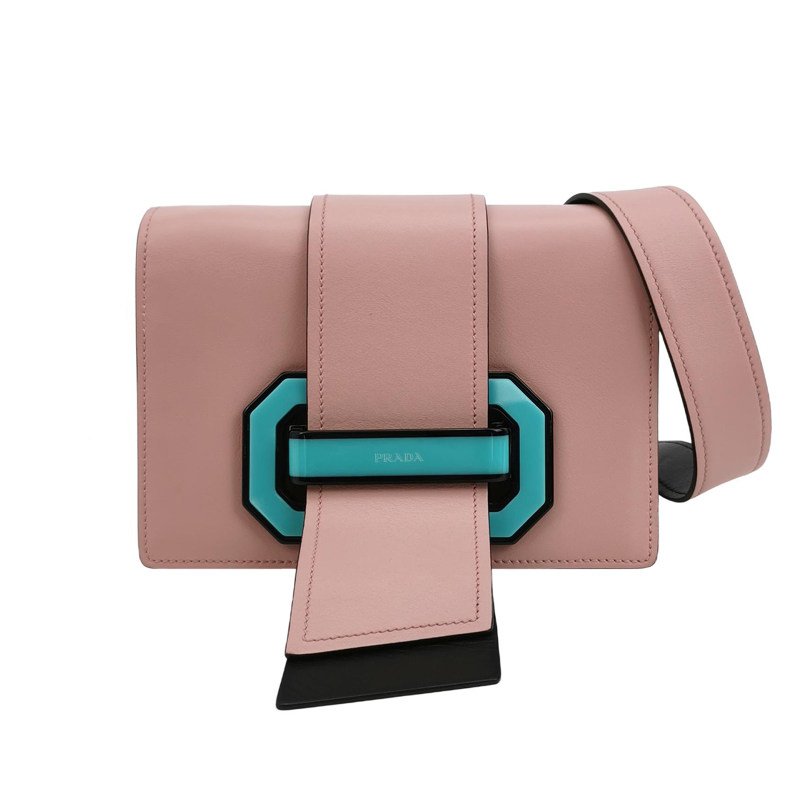 Prada Plex Ribbon中號牛皮拼色書封式插扣斜挎包單肩包-0