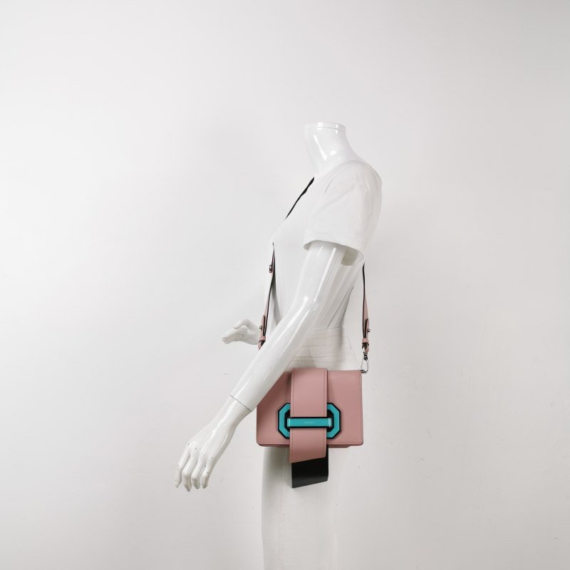 Prada Plex Ribbon中號牛皮拼色書封式插扣斜挎包單肩包-1