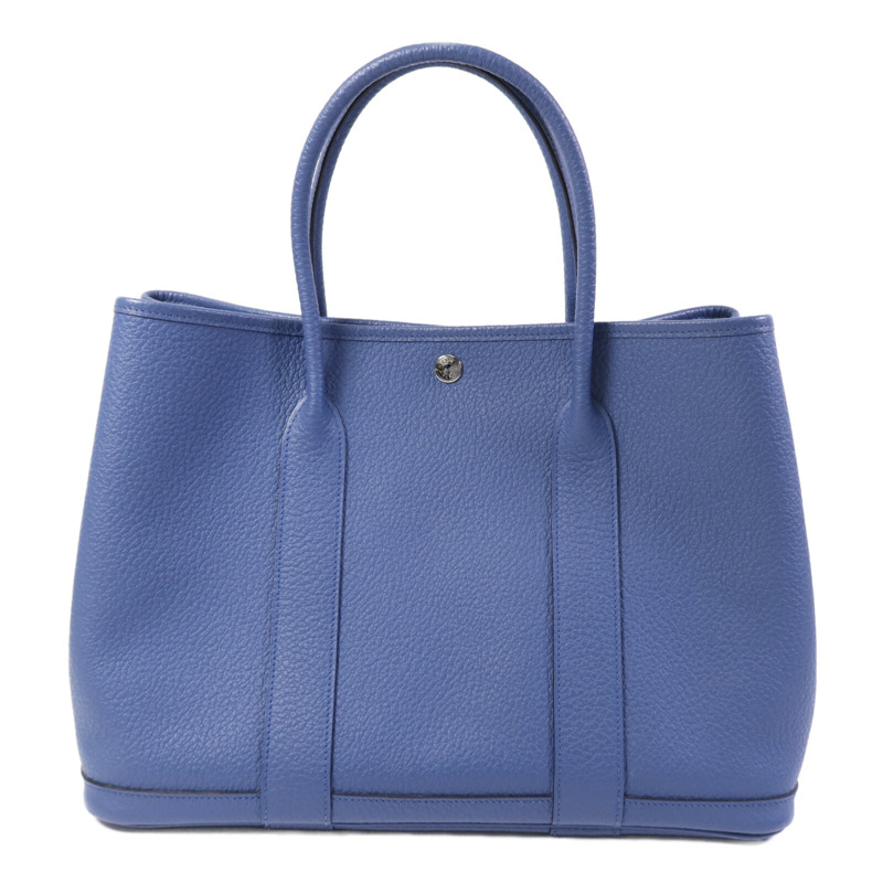 HERMES Negonda皮革Garden Party 36銀扣手挽袋Bleu Agate-0