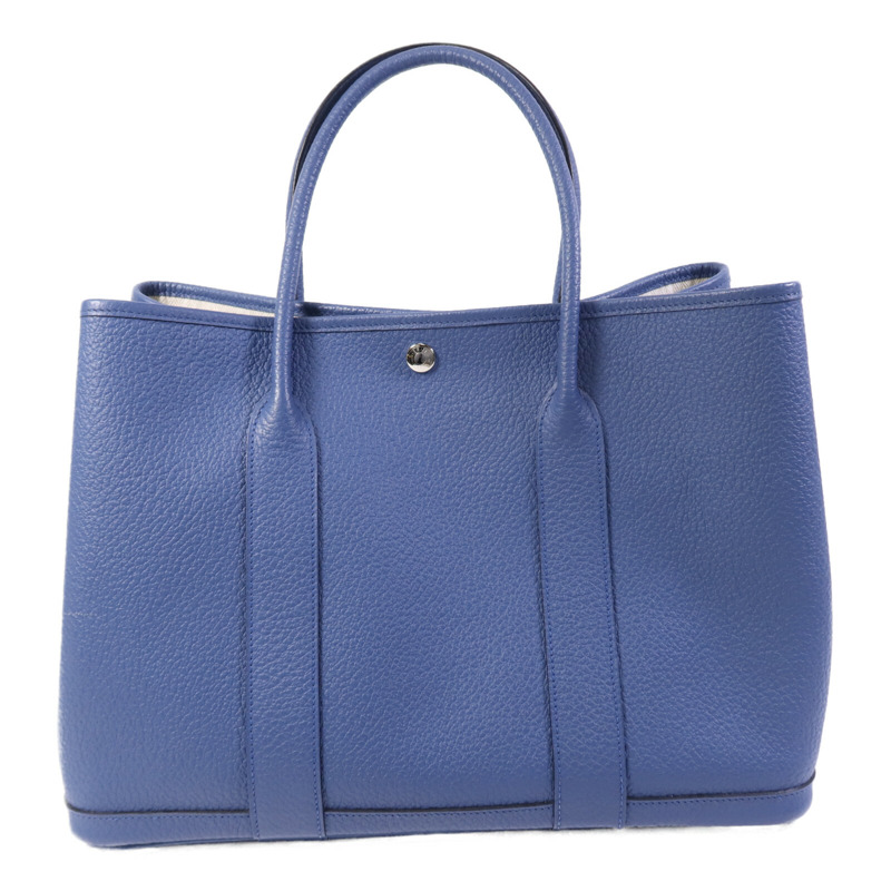 HERMES Negonda皮革Garden Party 36銀扣手挽袋Bleu Agate-1