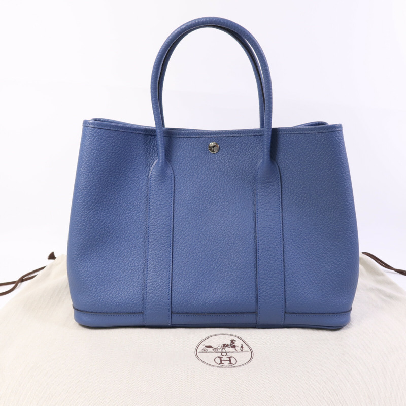 HERMES Negonda皮革Garden Party 36銀扣手挽袋Bleu Agate-9