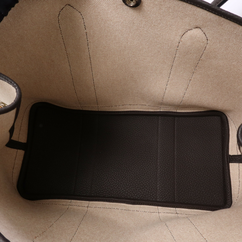 HERMES Toile H/Negonda皮革Garden Party PM銀扣手挽袋Ebene/Beige/Ecru-4