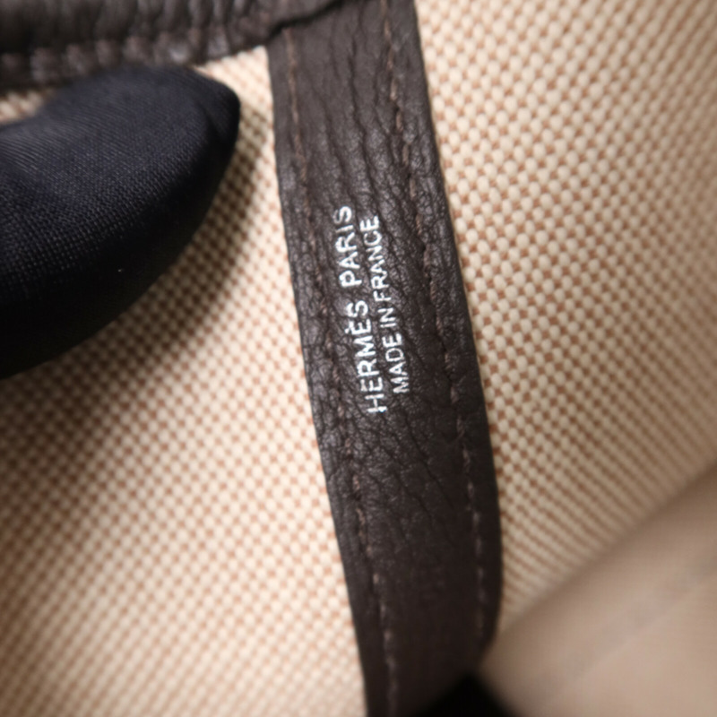 HERMES Toile H/Negonda皮革Garden Party PM銀扣手挽袋Ebene/Beige/Ecru-5