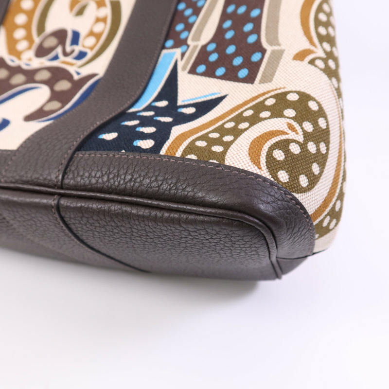 HERMES Toile H/Negonda皮革Garden Party PM銀扣手挽袋Ebene/Beige/Ecru-10