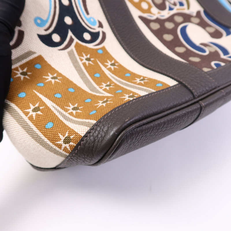 HERMES Toile H/Negonda皮革Garden Party PM銀扣手挽袋Ebene/Beige/Ecru-11