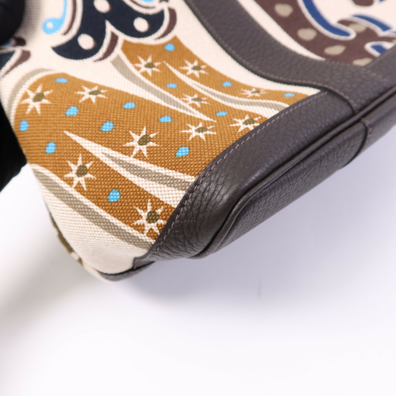 HERMES Toile H/Negonda皮革Garden Party PM銀扣手挽袋Ebene/Beige/Ecru-13