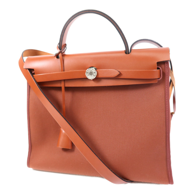 HERMES Toile H Herbag PM銀扣手挽肩背兩用袋Brique-2